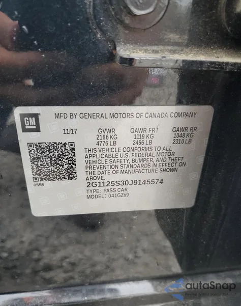 2018 Chevrolet Impala Premier from USA, damaged, VIN 2G1125S30J9145574